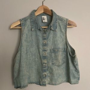 Denim button down crop top